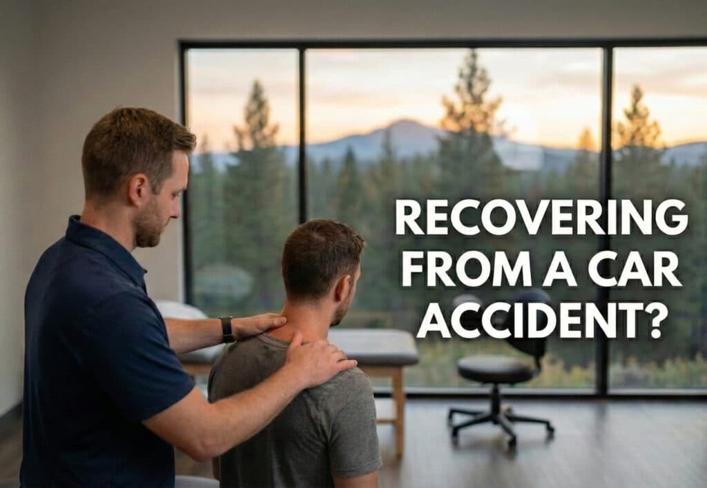 Physical therapist treating a patient's neck after a car accident in Bend, Oregon